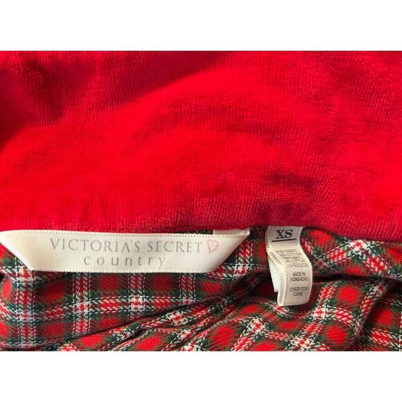 VTG Victoria's Secret Country Cottons Women's XS Flannel Sleep Shirt Green Red - Picture 3 of 7